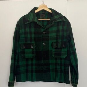Men's Green and Black Plaid Shirt Jacket
